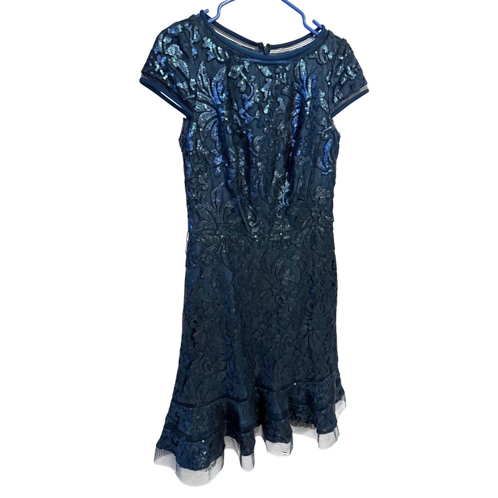 Tadashi Shoji Teal Sequin Lace Ruffle Cocktail Evening Glam Dress 6 NEW Mermaid - Picture 12 of 13